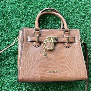 Michael Kors Small Hamilton Pebbled Leather Satchel Crossbody Bag Luggage